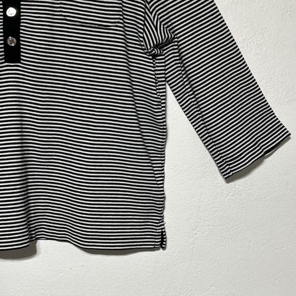 Lauren Ralph Lauren Nautical Womens Striped Shirt Top Large Black/White Stripe - Picture 6 of 16